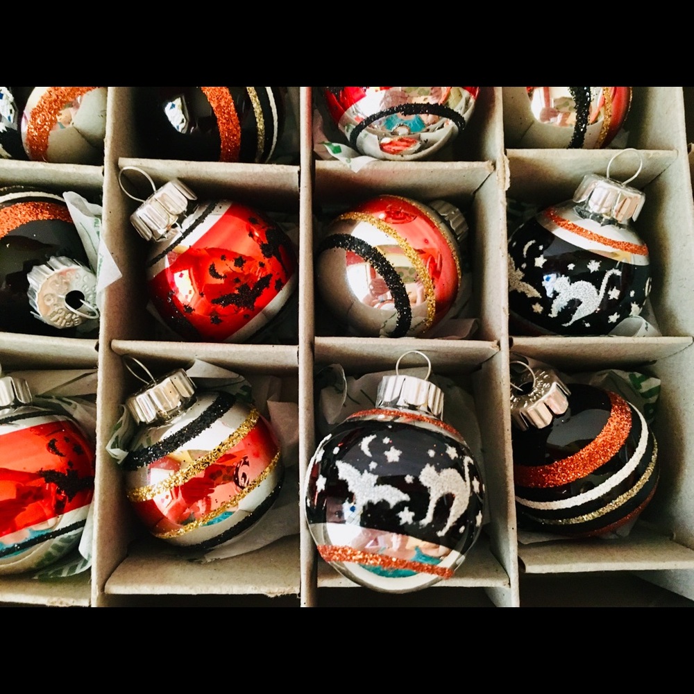 20 Halloween Radko Glass Ball Ornaments Cats Bats Glitter Stripes - Picture 8 of 8